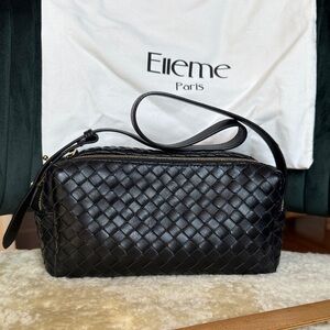 Elegant Black Woven Leather Crossbody Bag